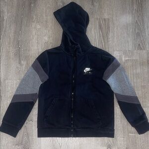 Nike Kids zipper Black & Gray Hoodie Jacket- sz L Nike logo on the front &back